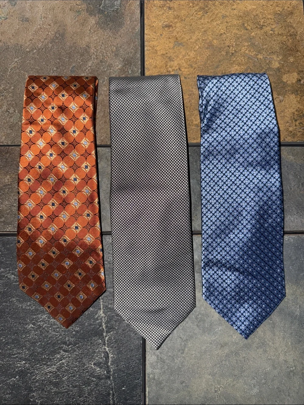 Jos A Bank Executive Collection Silk Tie Bundle Rust Silver Blue Geometric 3pc